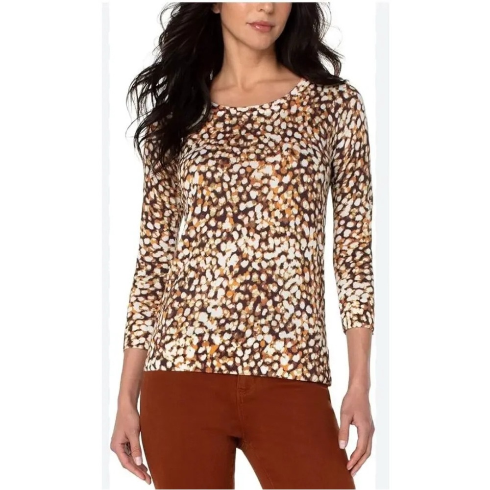 Liverpool Viscose Abstract Raindrop Brown and Cream Patterned Pullover Sweater